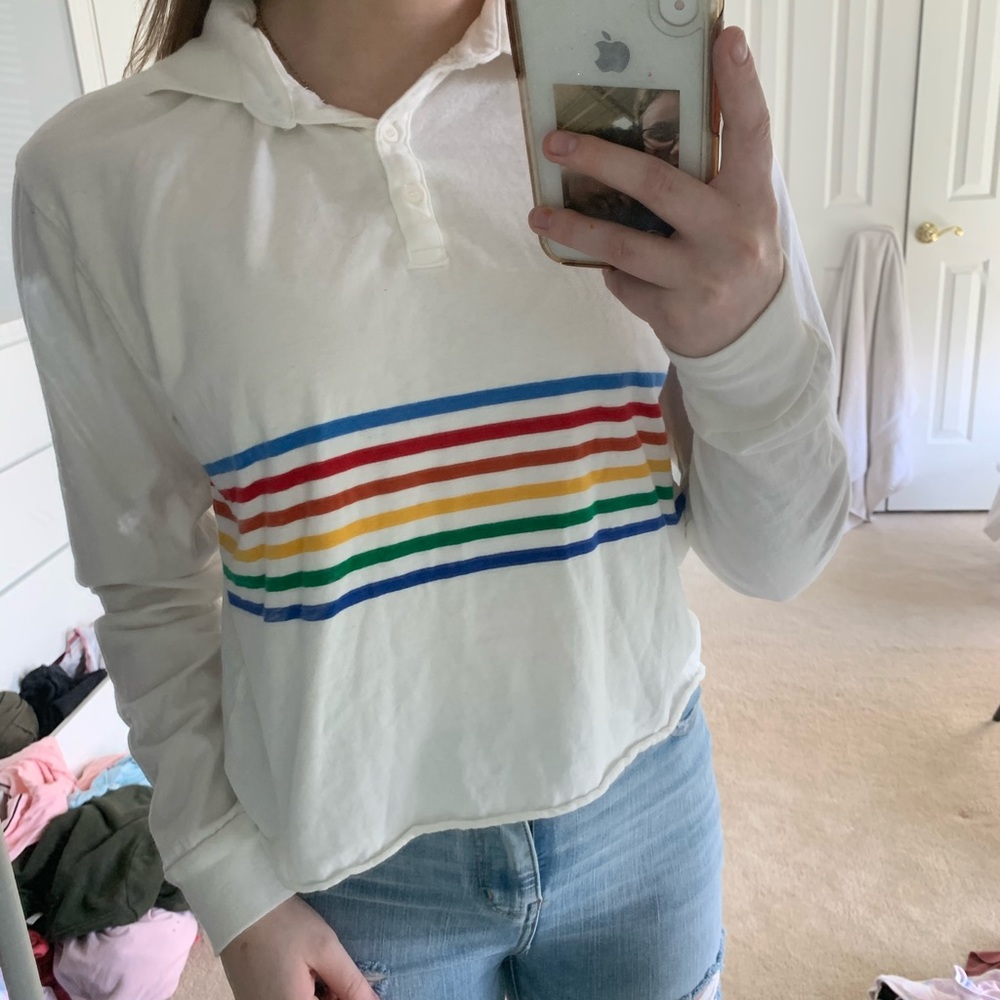 brandy melville cropped collared rainbow shirt